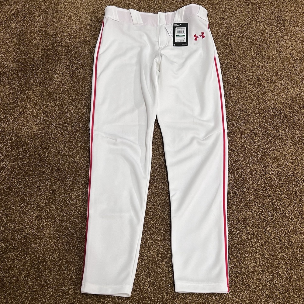 Under Armour Boys Gameday Vanish Baseball Pants YL White Red Piping NWT